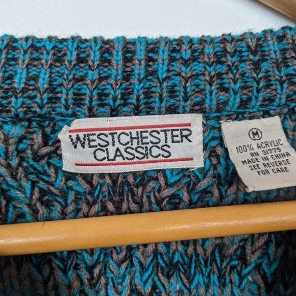 Vintage 90s Oversized Cozy Sweater Mens M Womens L Teal Chunky Cable Knit - Picture 8 of 9